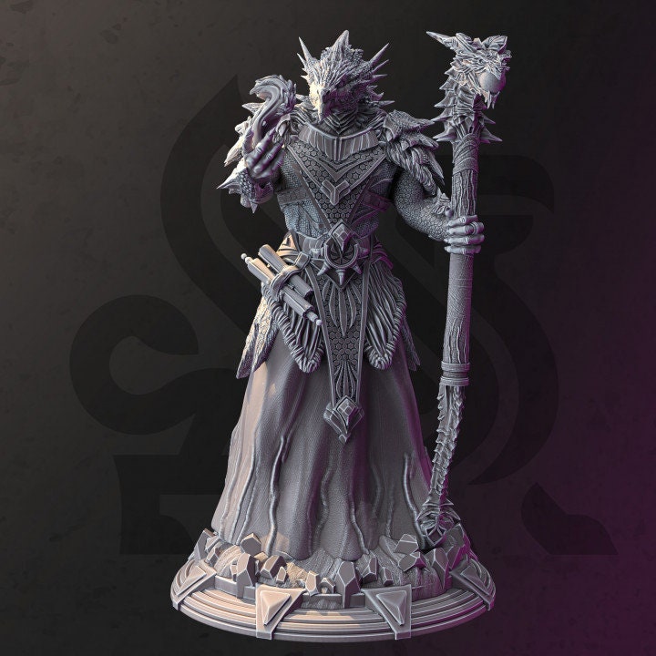 Dragonborn Wizard Sorcerer Warlock | Miniature | 28mm, 32mm, 54mm, 75mm, 100mm Scales | Pathfinder Figure | DnD | Figurine unpainted | - Only-Games