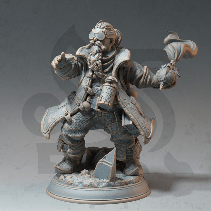 Dwarf Alchemist Artificer | Miniature | 28mm, 32mm, 54mm, 75mm Scales | Pathfinder Figure | DnD | Figurine unpainted | - Only-Games