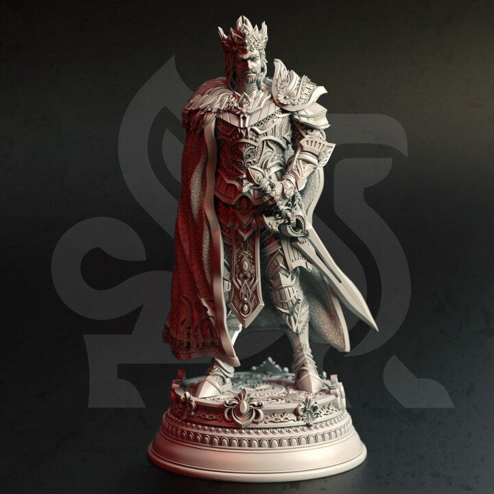 Human Paladin King Unpainted Miniature | 28mm, 32mm, 75mm, 100mm Scales | Pathfinder Figure | DnD | Figurine unpainted | - Only-Games