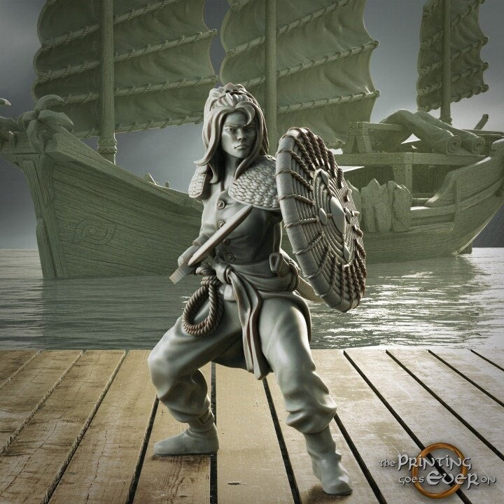Female Swashbuckler Pirate Fighter  | Sea encounter | 28mm, 32mm,54mm,75mm,100mm Scales | Player Character D&D 5e Pathfinder Figurine - Only-Games