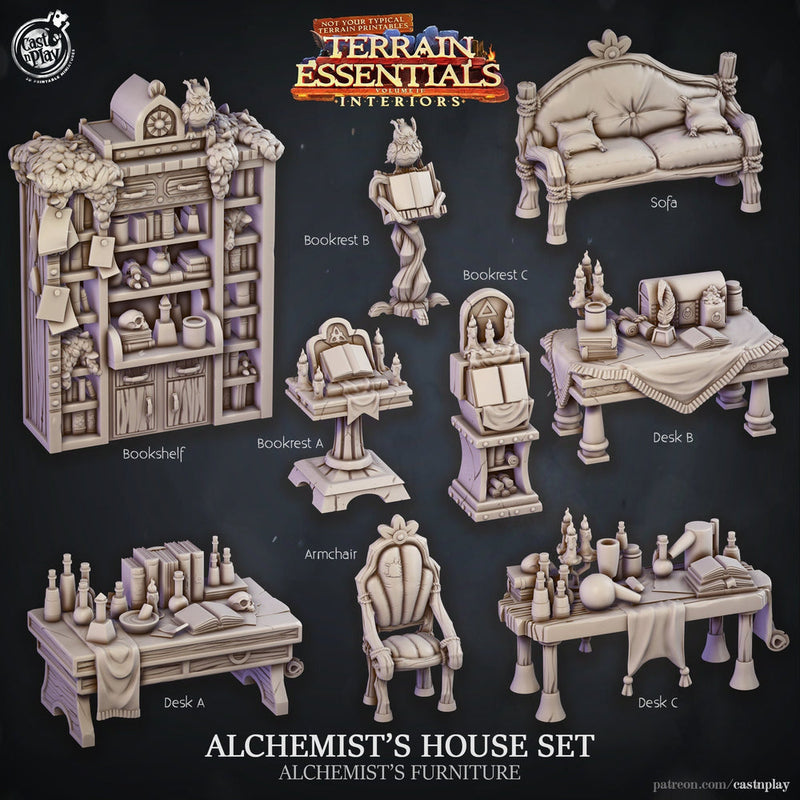 Alchemist's House Furniture Scatter Props Terrain | Solid Resin 28mm, 32mm| Dungeons &  Dragons 5e Miniature | Pathfinder RPG Tabletop DnD| - Only-Games
