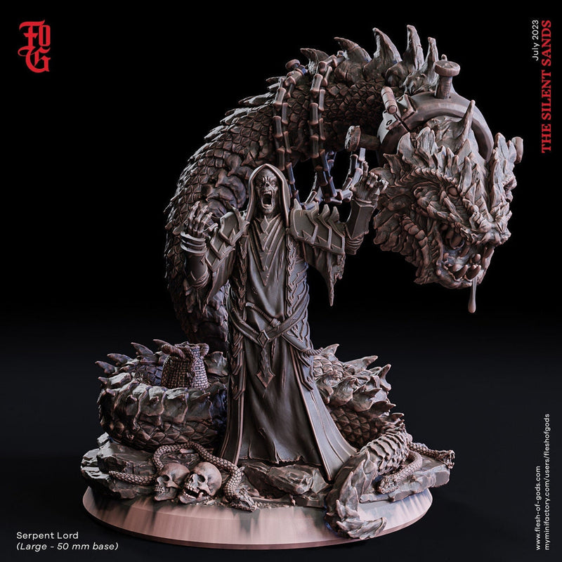 Serpent Lord Undead Lich | 28mm, 32mm, 54mm, 75mm, 100mm Scale Resin Miniature | Flesh of Gods | Dungeons and Dragons | - Only-Games