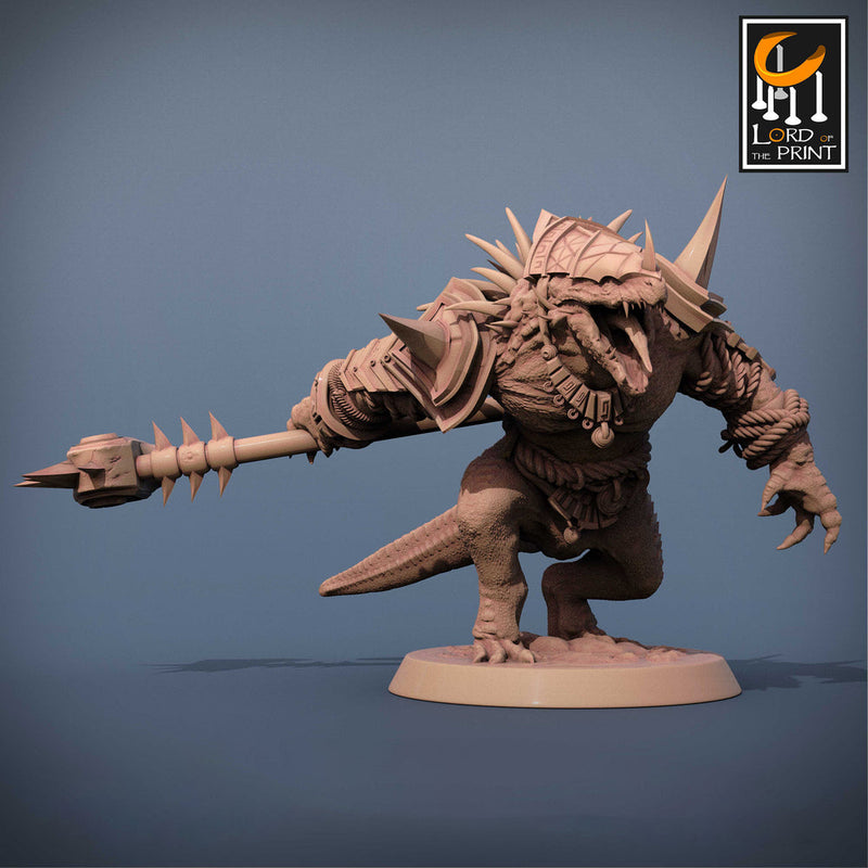 Lizardfolk Lizardman Warrior | 28mm, 32mm,75mm Scales | Dungeons and Dragons | Unpainted Figure | Mammoth Factory - Only-Games