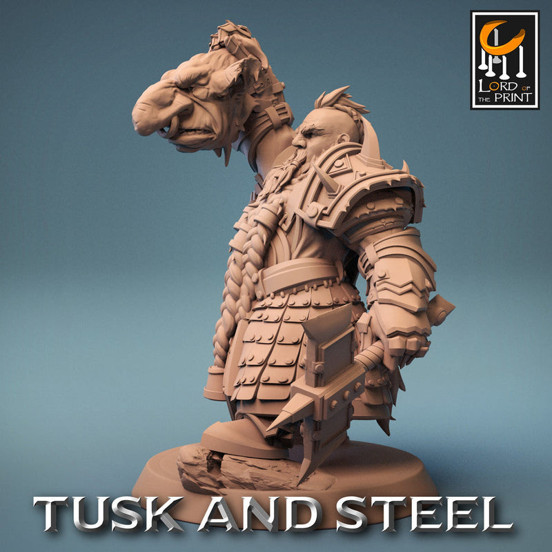 Dwarf Fighter Paladin Axe & Goblin Head Unpainted | 28mm, 32mm,54mm,75mm,100mm Scales | Dungeons and Dragons Pathfinder Lord of The Print - Only-Games