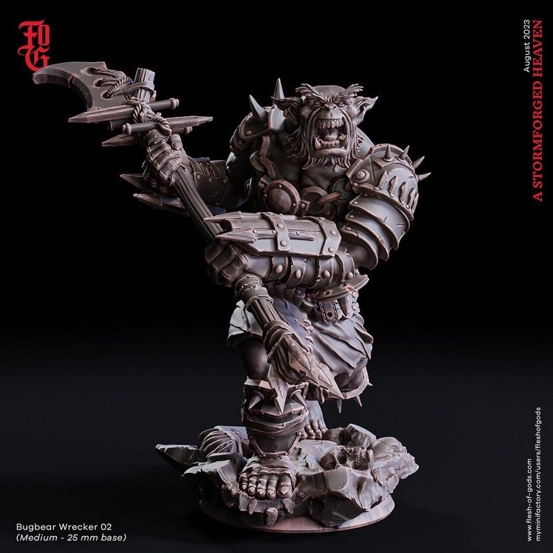 Bugbear Fighter Barbarian w/ Polearm PC NPC | 28mm,32mm,54mm,75mm,100mm Scales | Player Character D&D 5e Pathfinder Figurine | Flesh of Gods - Only-Games