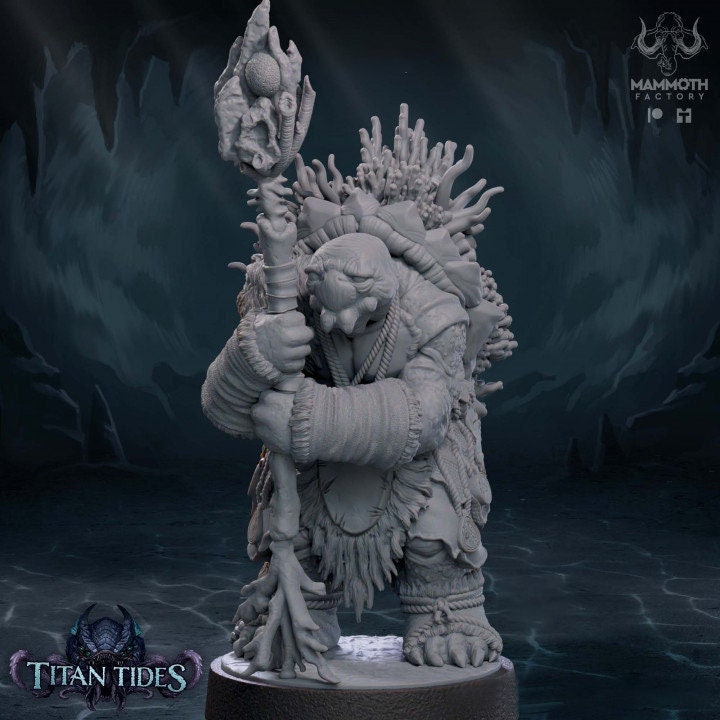 Sea Tortle Druid Cleric Monk PC NPC | 28mm, 32mm,54mm,75mm,100mm Scales | Player Character Mini D&D 5e Pathfinder Figurine | Mammoth Factory - Only-Games