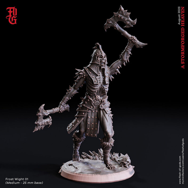 Undead Wight Death Knight Monster with 2 Axes Miniature | 28mm,32mm,54mm,75mm,100mm Scale |Figurine D&D 5e |Pathfinder Undead| Flesh of Gods - Only-Games