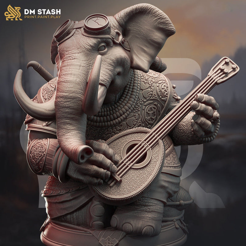 Luxodon Bard Elephant Folk Miniature | 28mm,32mm,54mm,75mm,100mm Scales | Dungeons and Dragons | Pathfinder | DM Stash - Only-Games