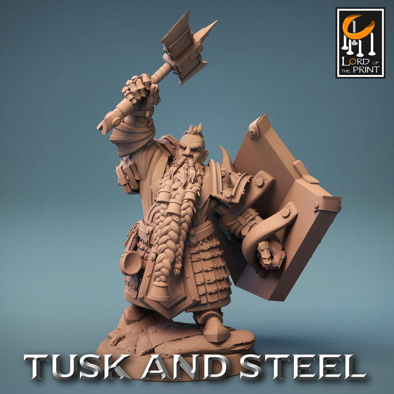 Dwarf Fighter Paladin Axe & Shield Unpainted Model | 28mm, 32mm,54mm,75mm,100mm Scales | Dungeons and Dragons Pathfinder Lord of The Print - Only-Games