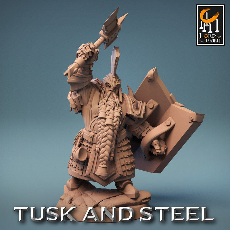 Dwarf Fighter Paladin Axe & Shield Unpainted Model | 28mm, 32mm,54mm,75mm,100mm Scales | Dungeons and Dragons Pathfinder Lord of The Print - Only-Games