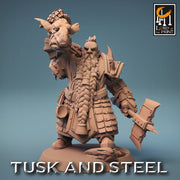 Dwarf Fighter Paladin Axe & Goblin Head Unpainted | 28mm, 32mm,54mm,75mm,100mm Scales | Dungeons and Dragons Pathfinder Lord of The Print - Only-Games