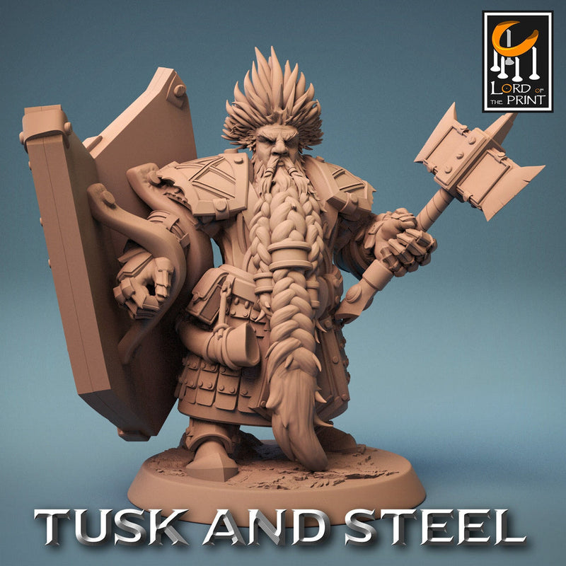 Dwarf Fighter Paladin Axe & Shield Unpainted Model | 28mm, 32mm,54mm,75mm,100mm Scales | Dungeons and Dragons Pathfinder Lord of The Print - Only-Games