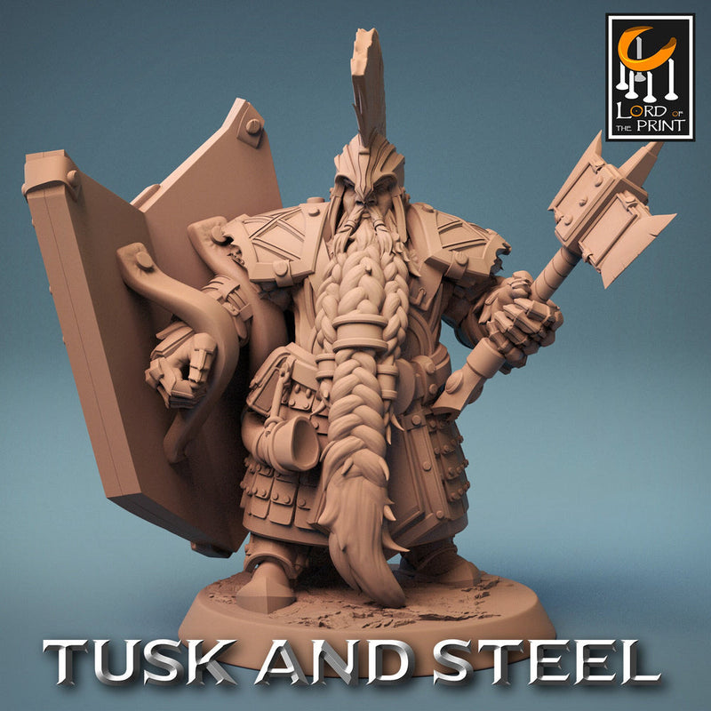 Dwarf Fighter Paladin Axe & Shield Unpainted Model | 28mm, 32mm,54mm,75mm,100mm Scales | Dungeons and Dragons Pathfinder Lord of The Print - Only-Games