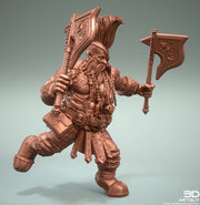 Dwarf Fighter Barbarian Two Axes Unpainted Figure | 28mm, 32mm,54mm,75mm,100mm Scales | Dungeons and Dragons Pathfinder | 3DArtGuy - Only-Games