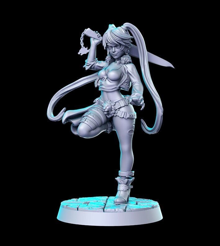 Pin-up Rogue Fighter Monk JRPG | 28mm,32mm,54mm,75mm,100mm Scale Miniature |  Unpainted resin Figurine D&D Tabletop Fantasy | RN Estudio - Only-Games