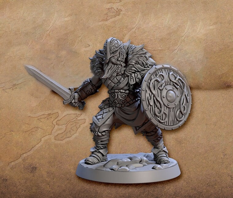 Northman Ranger Fighter Sword Shield | 28mm, 32mm, 54mm,75mm,100mm Scale Resin Miniature Dungeons and Dragons D&D Pathfinder | Artisan Guild - Only-Games