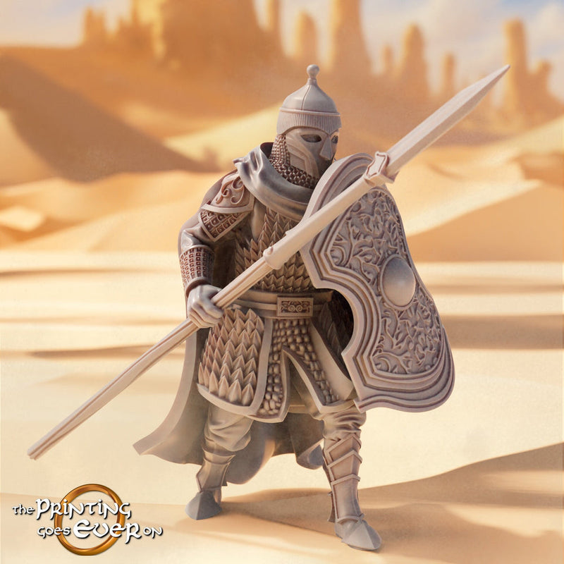 Human Fighter Paladin in Chainmail Spear & Shield Unpainted Miniature |28mm, 32mm, 54mm, 75mm, 100mm Scales | Pathfinder Figure DnD Figurine - Only-Games