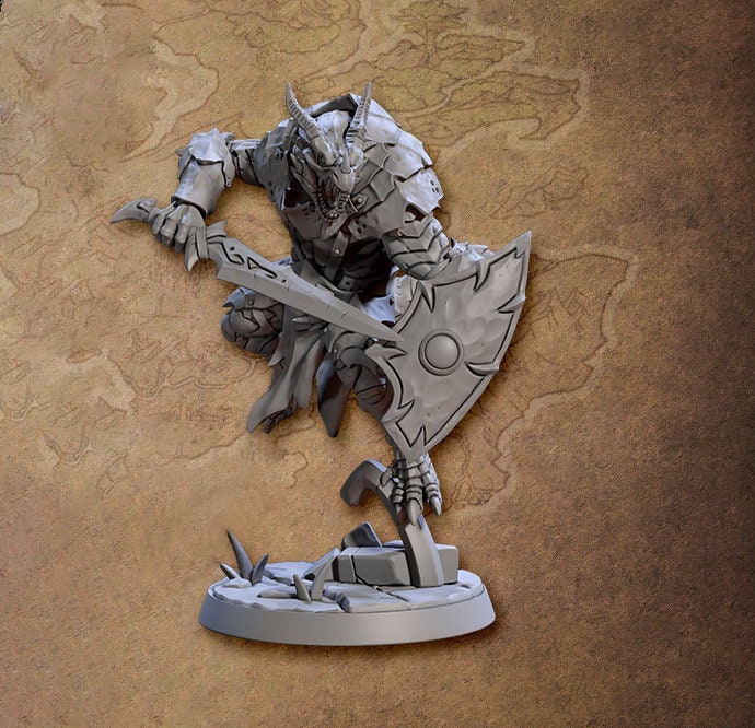 Dragonborn Paladin Fighter Sword Shield | 28mm, 32mm, 54mm,75mm,100mm Scale Resin figure Dungeons and Dragons D&D Pathfinder | Artisan Guild - Only-Games