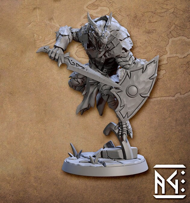 Dragonborn Paladin Fighter Sword Shield | 28mm, 32mm, 54mm,75mm,100mm Scale Resin figure Dungeons and Dragons D&D Pathfinder | Artisan Guild - Only-Games