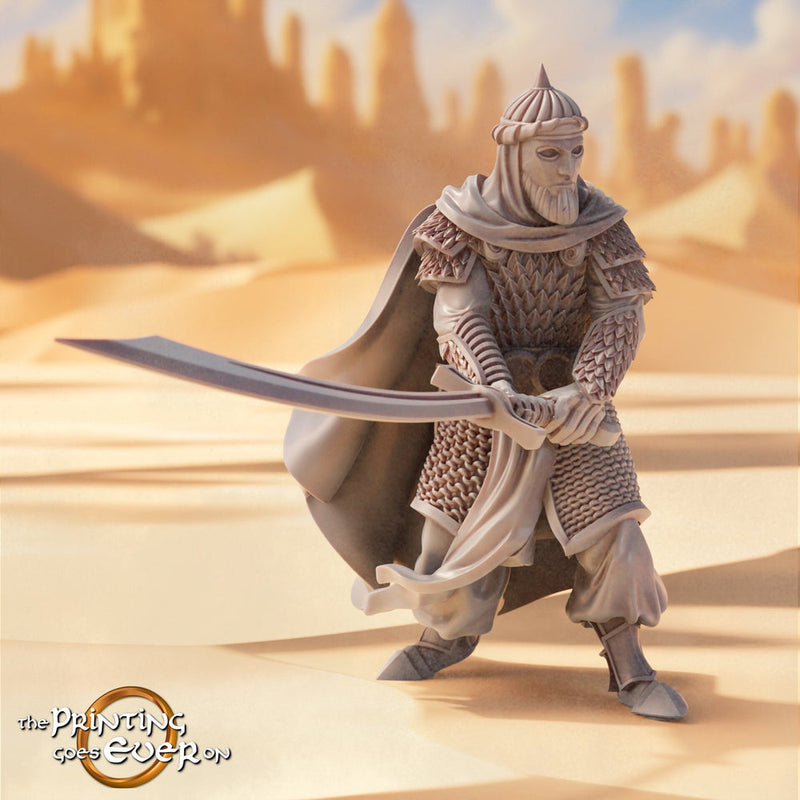 Human Ranger Fighter in Chainmail with Scimitar Unpainted Miniature | 28mm, 32mm, 54mm, 75mm, 100mm Scales | Pathfinder Figure |DnD Figurine - Only-Games