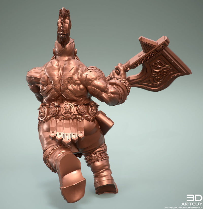 Dwarf Fighter Barbarian Axe Unpainted Figure | 28mm, 32mm,54mm,75mm,100mm Scales | Dungeons and Dragons Pathfinder | 3DArtGuy - Only-Games