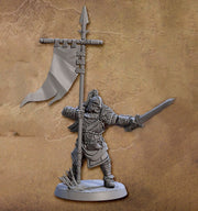 Ranger Fighter Banner and Sword | 28mm, 32mm, 54mm,75mm,100mm Scale Resin Miniature Dungeons and Dragons D&D Pathfinder | Artisan Guild - Only-Games
