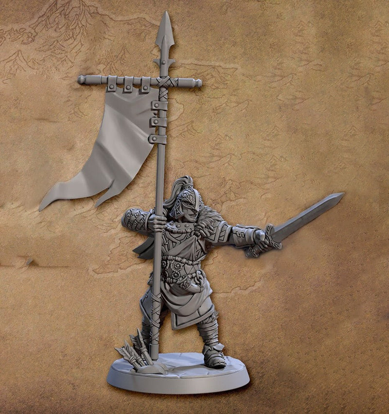 Ranger Fighter Banner and Sword | 28mm, 32mm, 54mm,75mm,100mm Scale Resin Miniature Dungeons and Dragons D&D Pathfinder | Artisan Guild - Only-Games