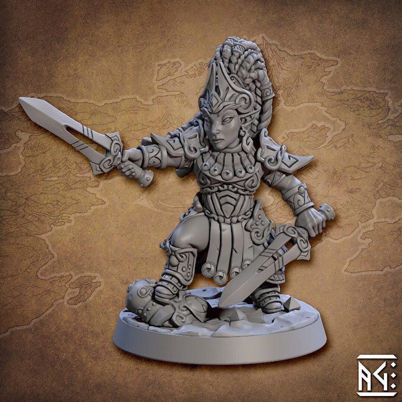 Female Gnome Fighter Rogue Two Swords | 28mm, 32mm, 54mm,75mm,100mm Scale Resin Miniature Dungeons and Dragons D&D Pathfinder |Artisan Guild - Only-Games