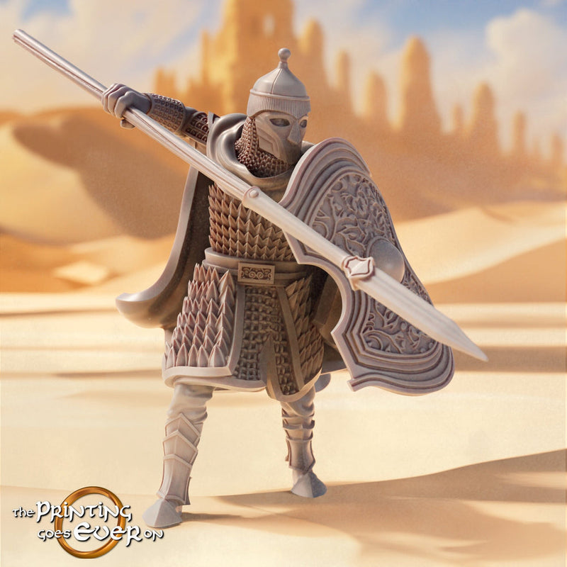 Human Fighter Paladin in Chainmail Spear & Shield Unpainted Miniature |28mm, 32mm, 54mm, 75mm, 100mm Scales | Pathfinder Figure DnD Figurine - Only-Games
