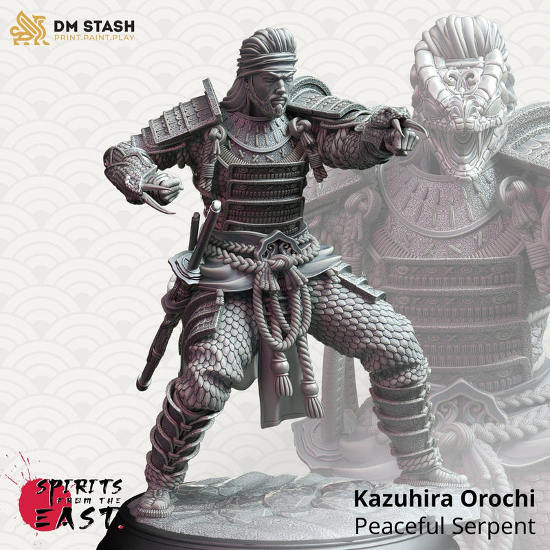 Human Male Samurai Animal Armor Fighter Kensai Miniature | 28mm,32mm,54mm,75mm,100mm Scales | Dungeons and Dragons Pathfinder | DM Stash - Only-Games