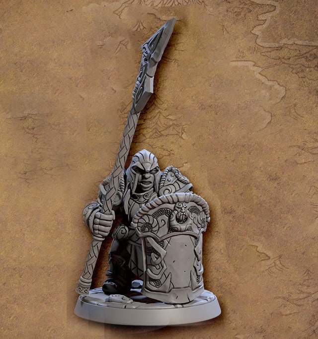Female Dwarf Fighter Cleric with Halberd & Tower Shield | 28mm, 32mm, 54mm, 75mm Scale Miniature | Dungeons and Dragons | Artisan Guild - Only-Games