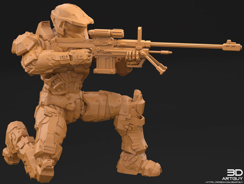 Space Spartan miniature with Sniper | 28mm, 32mm Scales also 50mm and 100mm | Sci-Fi Video Games miniatures | Fan Art | 3Dartguy| - Only-Games
