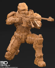 Space Spartan miniature with Sniper | 28mm, 32mm Scales also 50mm and 100mm | Sci-Fi Video Games miniatures | Fan Art | 3Dartguy| - Only-Games
