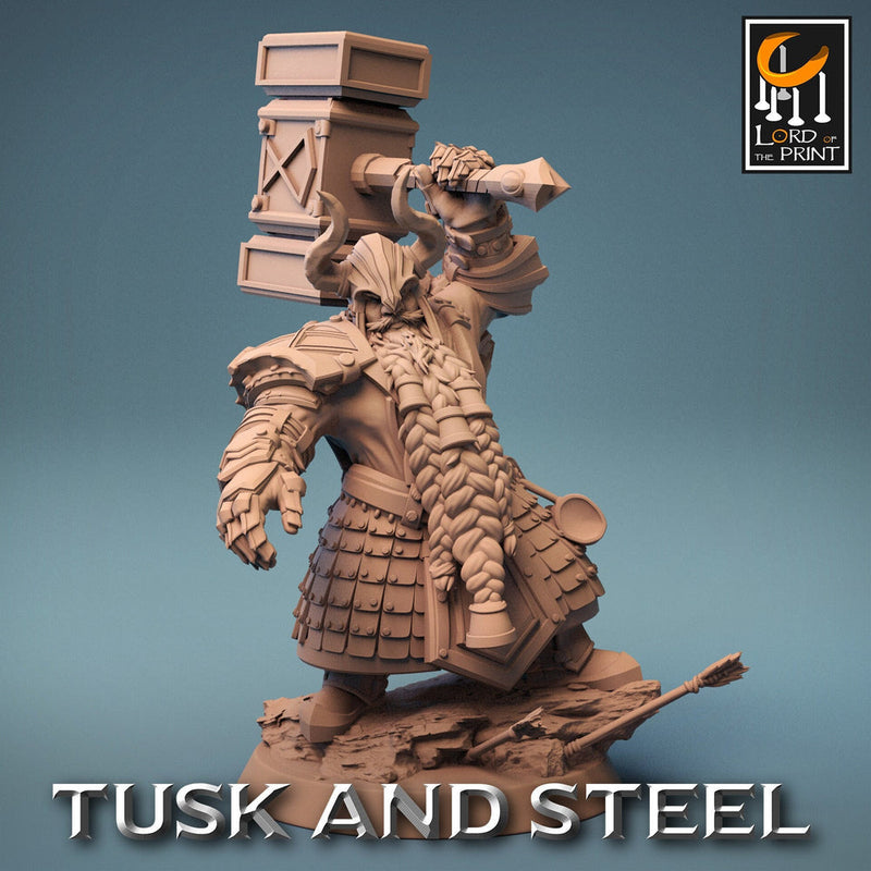 Dwarf Fighter Paladin with Battle Hammer Unpainted | 28mm, 32mm,54mm,75mm,100mm Scales | Dungeons and Dragons Pathfinder Lord of The Print - Only-Games