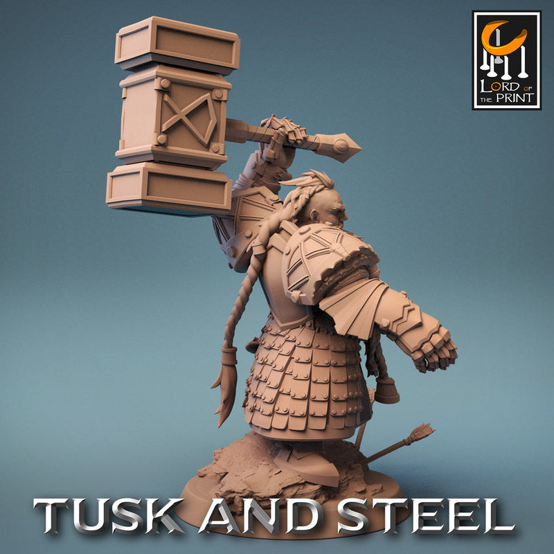 Dwarf Fighter Paladin with Battle Hammer Unpainted | 28mm, 32mm,54mm,75mm,100mm Scales | Dungeons and Dragons Pathfinder Lord of The Print - Only-Games