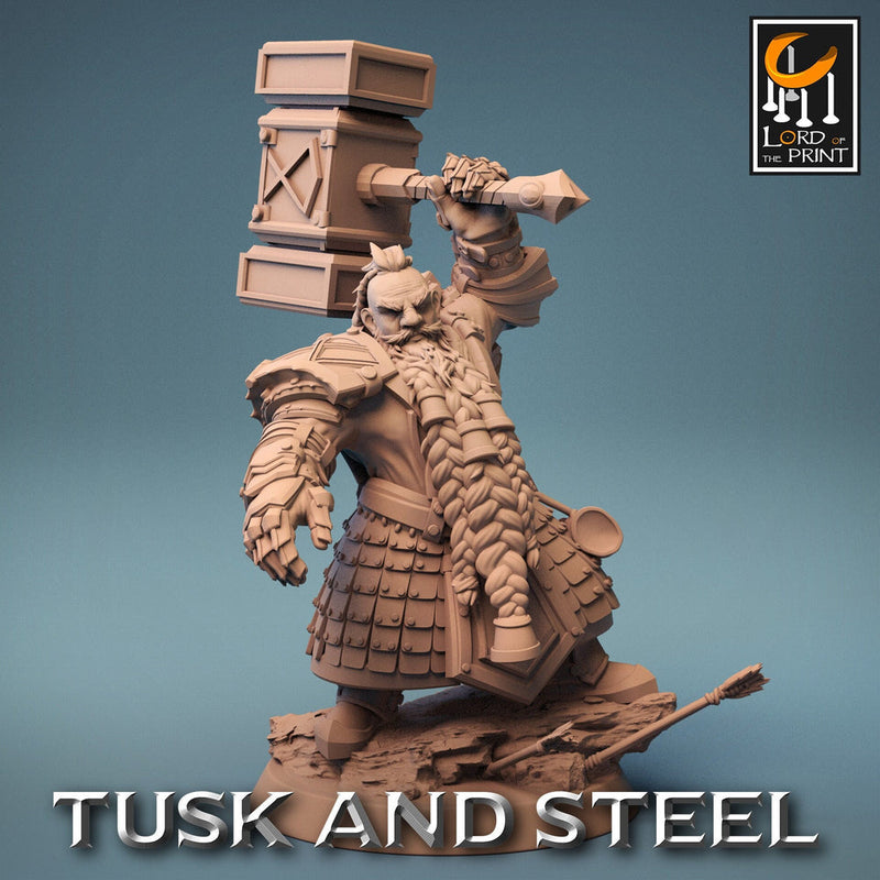 Dwarf Fighter Paladin with Battle Hammer Unpainted | 28mm, 32mm,54mm,75mm,100mm Scales | Dungeons and Dragons Pathfinder Lord of The Print - Only-Games