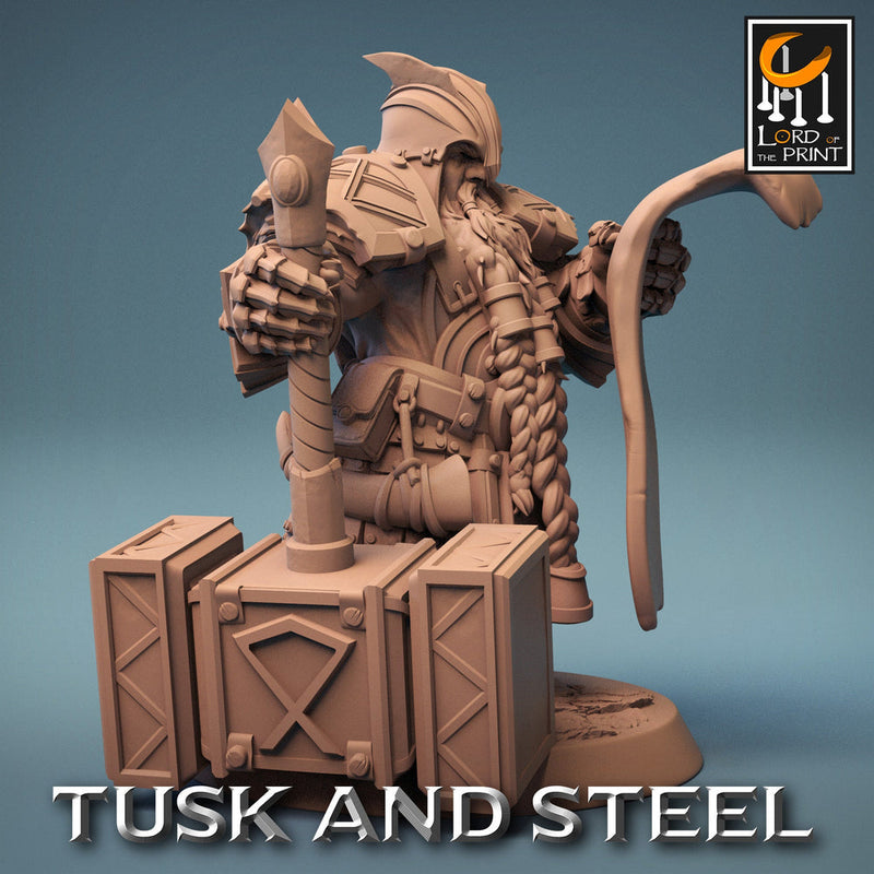 Dwarf Fighter Paladin with Battle Hammer Unpainted | 28mm, 32mm,54mm,75mm,100mm Scales | Dungeons and Dragons Pathfinder Lord of The Print - Only-Games