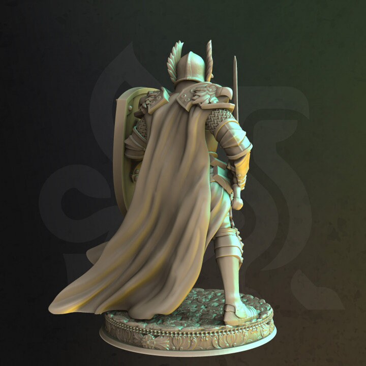 Human Paladin Fighter Sword & Shield | Miniature | 28mm, 32mm, 54mm,75mm, 100mm Scales | Pathfinder Figure | DnD | Figurine unpainted | - Only-Games