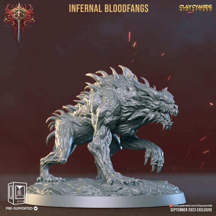 Fiend Hounds, Bloofd Fangs, Dire Chaos Wolves | 28mm, 32mm,54mm,75mm Scale | Dungeons and Dragons | Pathfinder Miniatures | Figurine | DnD | - Only-Games