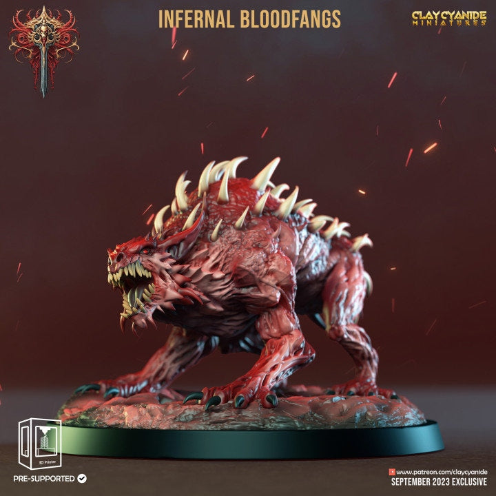 Fiend Hounds, Bloofd Fangs, Dire Chaos Wolves | 28mm, 32mm,54mm,75mm Scale | Dungeons and Dragons | Pathfinder Miniatures | Figurine | DnD | - Only-Games