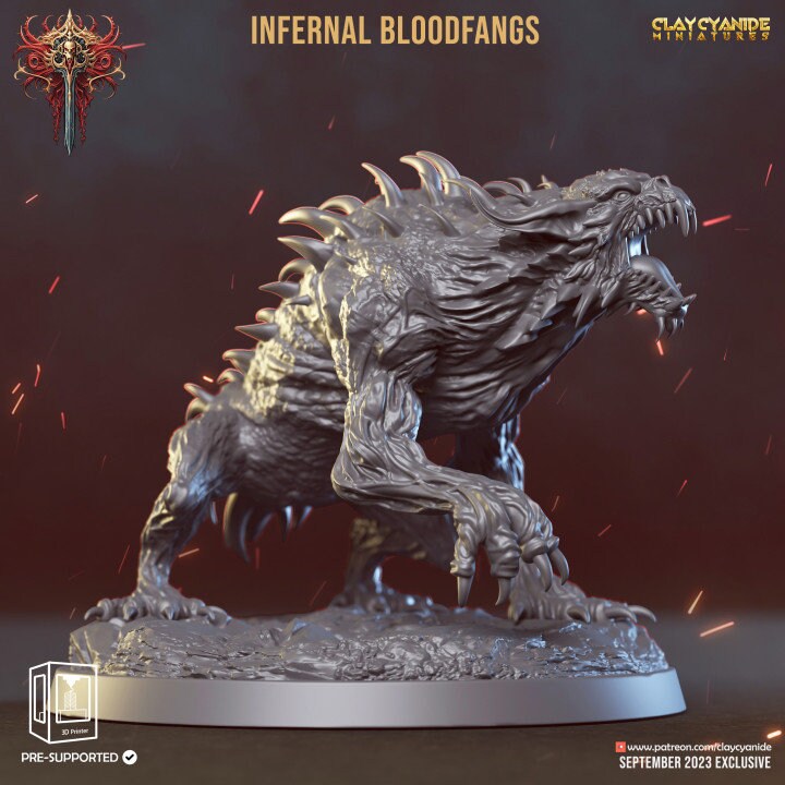 Fiend Hounds, Bloofd Fangs, Dire Chaos Wolves | 28mm, 32mm,54mm,75mm Scale | Dungeons and Dragons | Pathfinder Miniatures | Figurine | DnD | - Only-Games