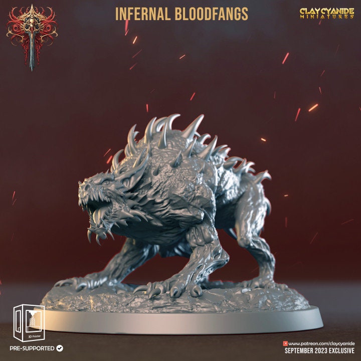 Fiend Hounds, Bloofd Fangs, Dire Chaos Wolves | 28mm, 32mm,54mm,75mm Scale | Dungeons and Dragons | Pathfinder Miniatures | Figurine | DnD | - Only-Games