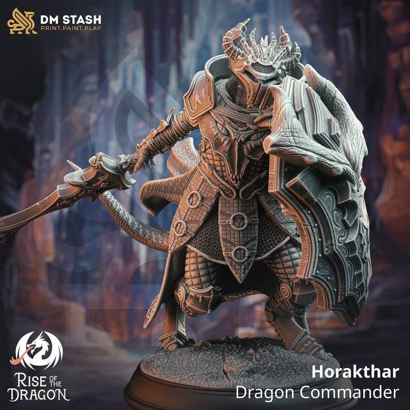 Dragonborn Fighter Paladin Commander PC NPC Miniature | 28mm, 32mm, 54mm, 75mm, 100mm Scales | Pathfinder Figure DnD | DM Stash | - Only-Games