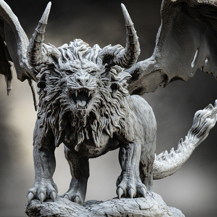 Manticore (4 sizes available) Miniature | 28mm ,32mm, 54mm, 75mm Scale | Pathfinder Figure | DnD 5E | Figurine unpainted | - Only-Games