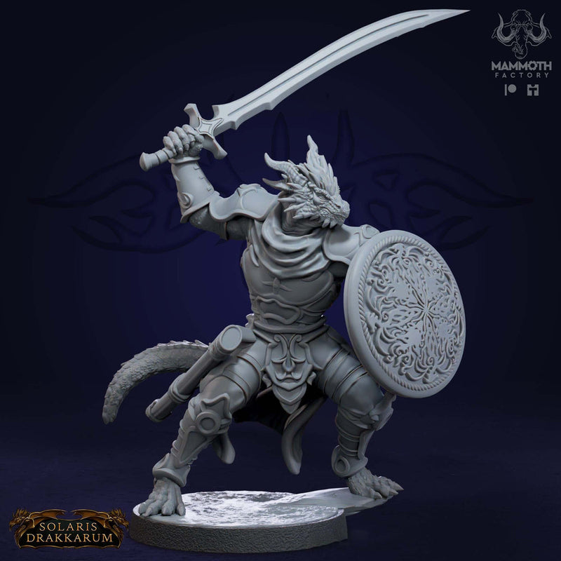 Dragonborn Paladin Sword n Shield  | 28mm,32mm,54mm,75mm,100mm Scale Resin Mini | Dungeons and Dragons D&D 5e | Pathfinder | Mammoth Factory - Only-Games