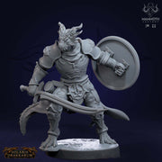 Dragonborn Fighter Sword n Shield  | 28mm,32mm,54mm,75mm,100mm Scale Resin Mini | Dungeons and Dragons D&D 5e | Pathfinder | Mammoth Factory - Only-Games