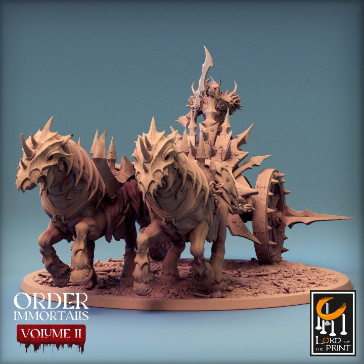 Oathbreaker Paladin (Helm) on Dual horse Chariot, Fighter Unpainted Miniature | 28mm, 32mm,54mm Scales |Dungeons and Dragons Pathfinder - Only-Games
