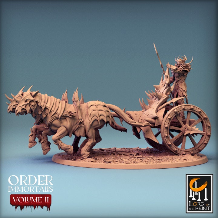 Oathbreaker Paladin (Helm) on Dual horse Chariot, Fighter Unpainted Miniature | 28mm, 32mm,54mm Scales |Dungeons and Dragons Pathfinder - Only-Games