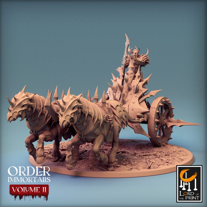 Oathbreaker Paladin (Helm) on Dual horse Chariot, Fighter Unpainted Miniature | 28mm, 32mm,54mm Scales |Dungeons and Dragons Pathfinder - Only-Games