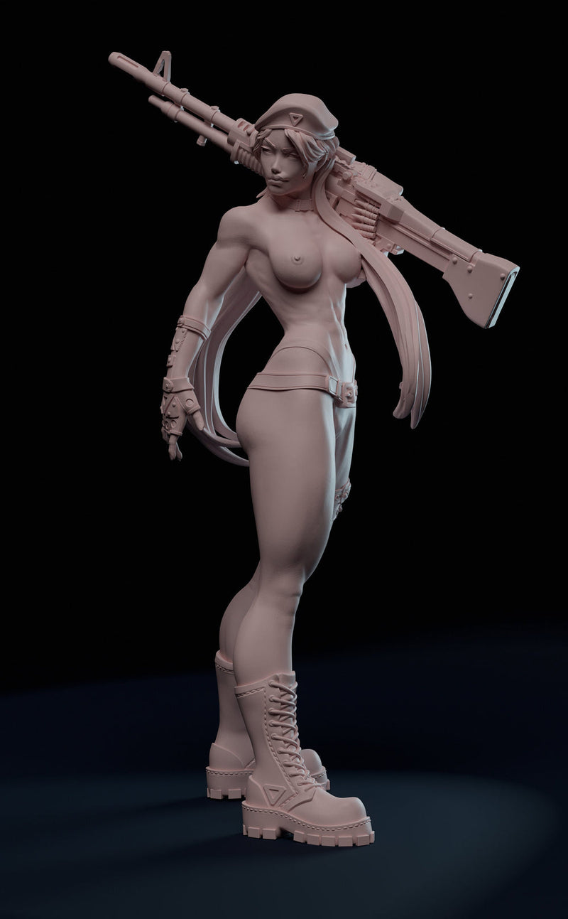 Female Soldier Machine Gun Sexy Pin Up Miniature | NSFW Topless version | 28mm, 32mm,54mm, 75mm, 100mm Scales | Sci-Fi miniatures | Fan Art - Only-Games